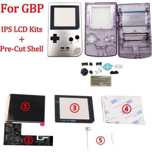 Full screen IPS LCD Kits With Pre-cut Shell for GBP LCD IPS backlight screen for GAMEBOY POCKET with 36-colors background light