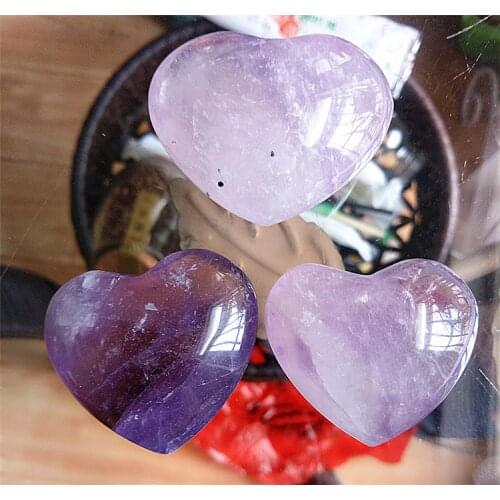 Drop Shipping wholesale Natural amethyst crystal heart purple quartz crystal heart healing for gift 3pcs