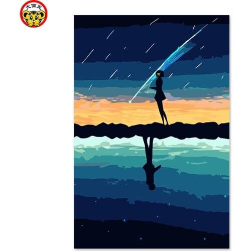 Painting by numbers art paint by number Meteor shower, the beautiful sky, not the same, Your name DIY, drawing on the cloth by