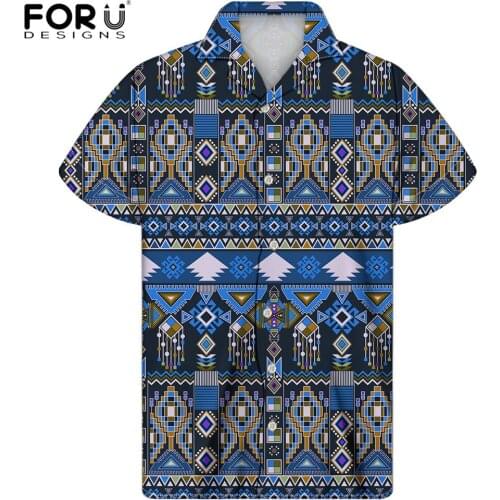 FORUDESIGNS Native Tribal Print Shirts For Male’s Outdoor Vacation Blouses Tun-down Collar Hawaiian Style Plus Size Shirts Mujer
