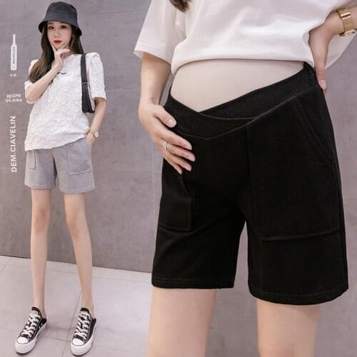 Low waist Maternity Shorts Pregnant Women Summer Thin Loose Short Pants Pregnancy Outside with Pocket Trousers Cotton Clothes