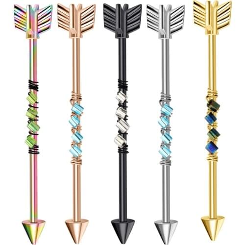 Surgical Steel Bead Industrial Piercing Barbell 14G Cartilage Earring Helix Piercing Rosegold Industrial Bar Earrring Daith