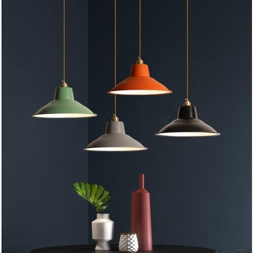 Modern simple orange metal led hanging single lamp dinning restaurant office workshop Iron barn green led pendant light