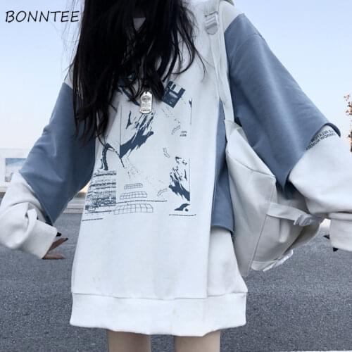 Hoodies Women Spring Autumn Harajuku Retro Oversize Patchwork Sweatshirts Womens Bf Streetwear Loose Leisure Female Clothing New