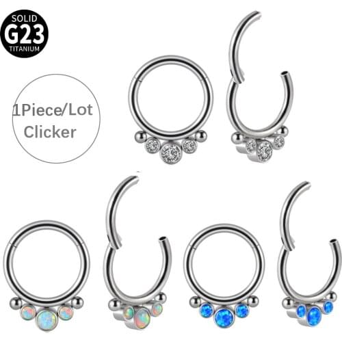 G23 Titanium Hinged Hoop Nose Rings Stud CZ Stone Nipple Clicker Ear Cartilage Tragus Helix Earring Lip labret Piercing Jewelry