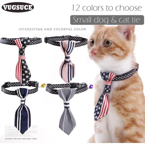 VUGSUCE Tie Dog Cat Collar Cute Necktie Printing Adjustable Nylon Cat Collar Necklace for Pet Chihuahua Terrier Puppies 12 Color