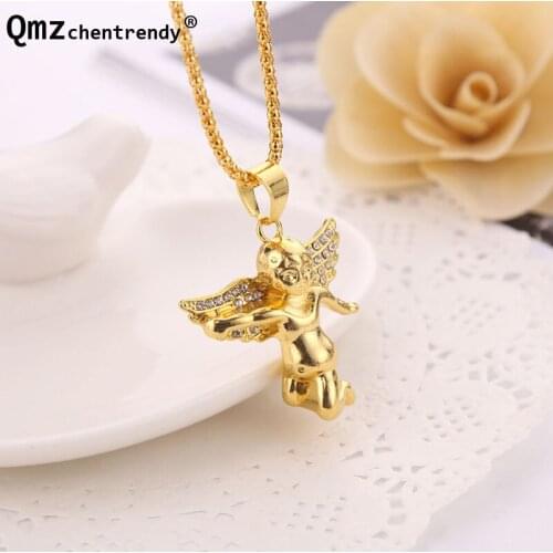 High quality Gold Angl Necklace Hip Hop Mens Bling Iced Out Boy Angel Wing Rock Flying Angels Jewelry Necklaces
