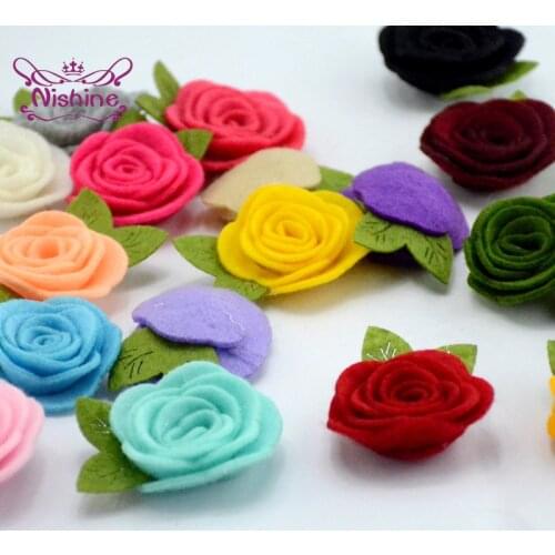 Nishine 10pcs/lot Felt Leaf Flowers for Diy Baby Girls Headband Clips Cute Fabric Rose Flower for Children Hair Accessories