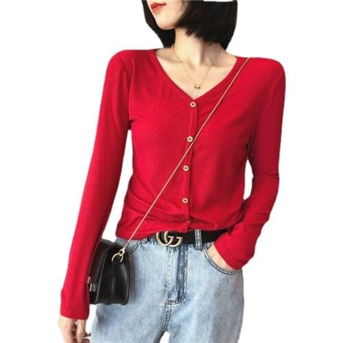 S-2XL Spring Long Sleeve Basic Chic Womens T-Shirt Streetwear Korean Botton Up Female Shirt Autumn Skinny Slim All-Match Tops