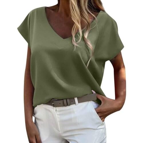 Fashion Short Sleeve Casual V-neck Top Blouse Shirt Womens Cute Bat Sleeve Loose Large Camisetas De Mujer Футболка Оверсайз