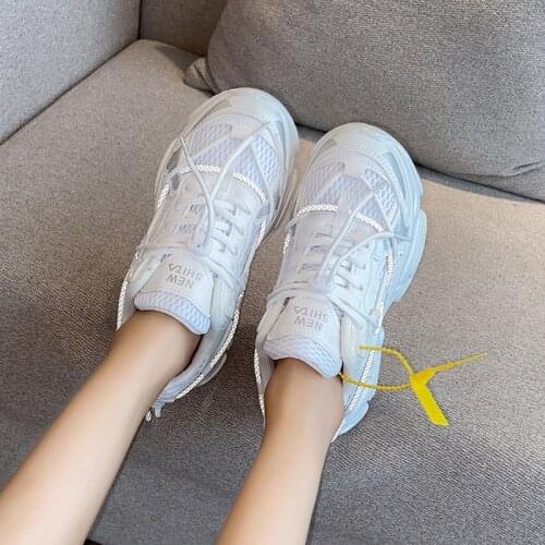 Womens Chunky Mesh Sneakers Fashion 6.5 CM Reflective Shoelaces Platform Shoes Ladies Brand Wedges Casual Shoes Sports Shoes