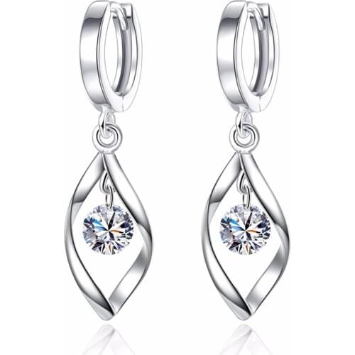 100% 925 Sterling Silver Fashion Shiny Crystal Ladies'Clip Earrings for Women Jewelry Valentines Day Gift Wholesale
