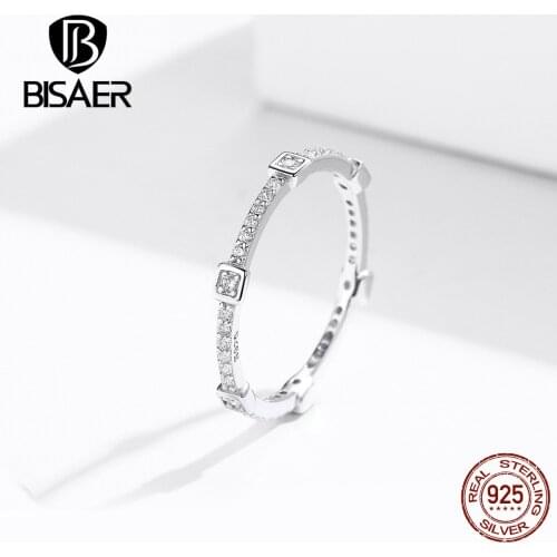 BISAER Wedding Rings 925 Sterling Silver Luminous Cubic Zircon Finger Rings for Women Wedding Bridal Jewelry Anel ECR551