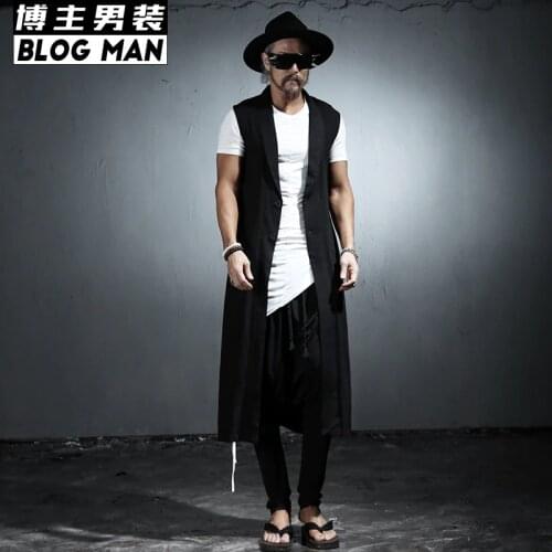 2020 Summer New Fluid Thin Sleeve Length Vest Outerwear Slim Fashion Vest Sunscreen Clothing Singer Costumes Long Coat Vests