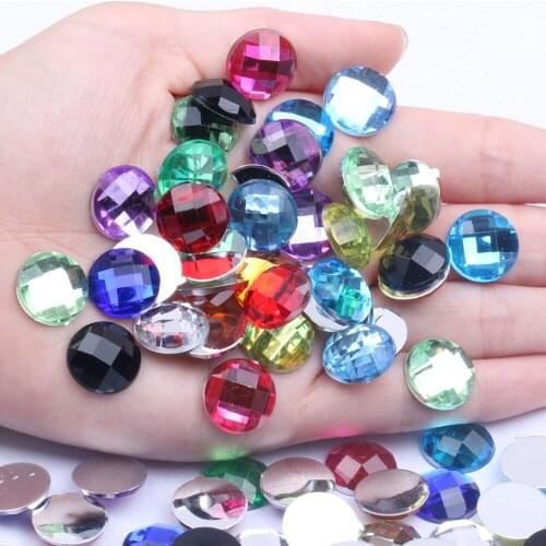 14mm 1000pcs Acrylic Rhinestones Round Earth Facets Many Colors Flatback Glue On Beads DIY Jewelry Making Decorations