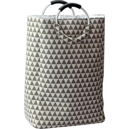 2PCS / LOT Plaid Canvas Dirty Clothes Laundry Hamper Portable Laundry Bag Folding Geometric Organizer Basket