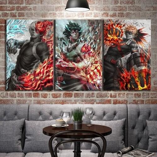3 Piece My Hero Academia Anime Canvas Printed Wall Pictures Home Decor Living Room Poster Fresco Posters Canvas Wholesale