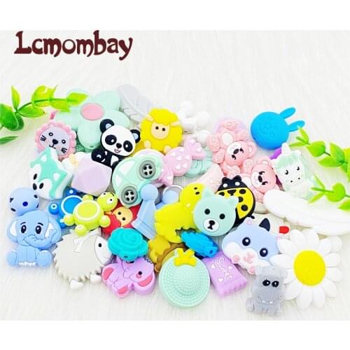 50pcs Cartoon Animal Silicone Beads Unicorn fox BPA Free Baby Teether DIY Accessories Baby Teething Necklace