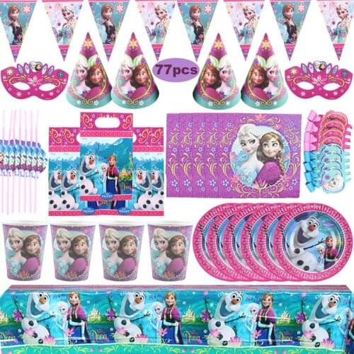 77pcs/lot Disney Frozen Princess Birthday Party Decorations Kids Disposable Tableware Napkin Baby Shower Decorations Supplies