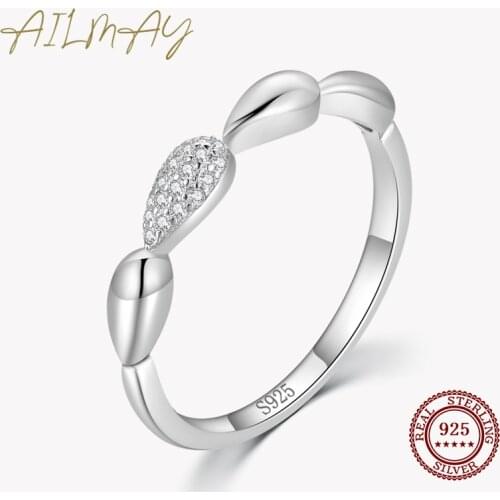 Ailmay New Arrival 100% 925 Sterling Silver Oval Geometric Design Rings For Women Dazzling Clear CZ Fashion Jewelry Gift