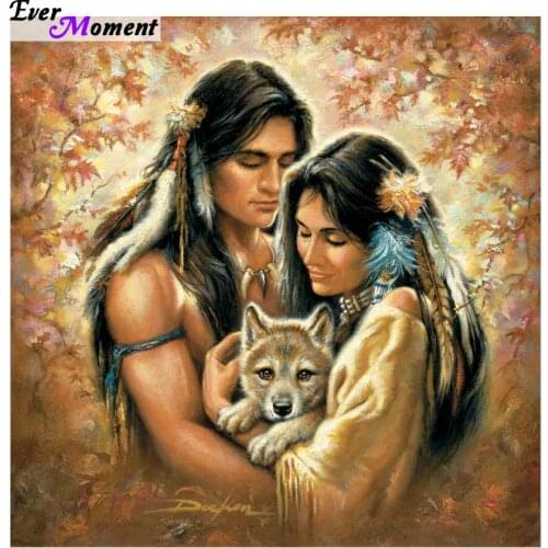 New Patchwork Diamond Embroidery Indian Couple Mosaic Picture Diamond Painting Wolf Rhinestone Pasted Cross Stitch Kits ASF539