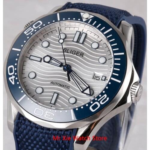 Bliger 41mm Automatic Mechanical Men Watch Luxury Brand Rubber Strap Luminous Waterproof Military Calendar Wristwatch Men