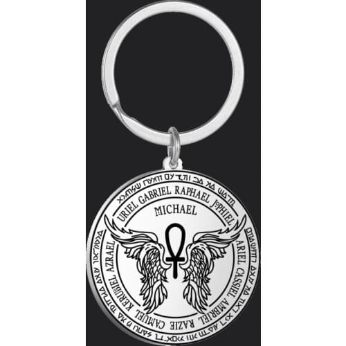 COOLTIME Archangel Michael Saint Talisman Keyrings Angel Wings Key Chain Good Luck Protection Amulet Stainless Steel Jewelry