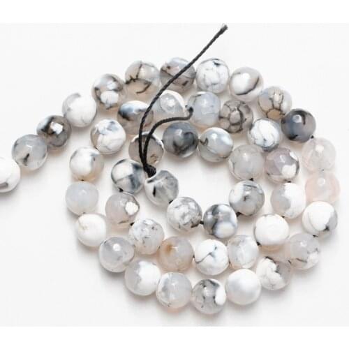 Wholesale Faceted Black White Agates Natural Stone Beads 4mm 6mm 8mm 10mm Loose Beads for Jewelry Making DIY Bracelet Necklaces