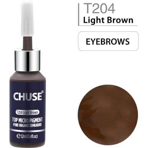 CHUSE Microblading Micro Pigment Permanent Makeup Tattoo Ink T204 Light Brown Cosmetic Color Passed SGS,DermaTest 12ml(0.4fl.oz