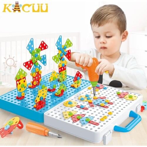 Kids Drill Screw Nut Puzzles Toys Pretend Play Tool Drill Disassembly Assembly Children Drill 3D Puzzle Toys For Boy