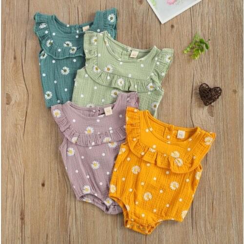 Newborn Baby Girls Fashion Fly Sleeve Daisy Print Romper Stylish Romper Children Girls Summer Sleeveless Bodysuits
