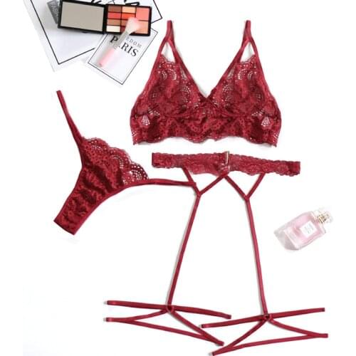 Erotic Underwear for Women Sexy Lace Perspective Lingerie Set Hollow Out Lace Bra G-String Lace Lingerie европейская одежда