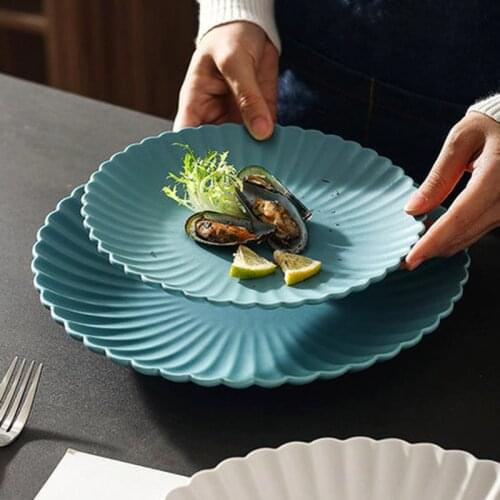 FANCITY Home Creative Chrysanthemum Pattern Nordic Tableware Household Plate Rice Plate Vegetable Plate Afternoon Tea Dim Sum