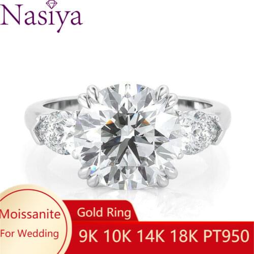 S925 Sterling Silver Ring Three Stone Moissanite Engagement Ring for Women With Center Round Moissanite and Side Pear Shaped