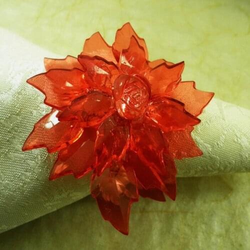 Crystal red flower napkin ring ,napkin holder