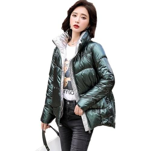 2020 Women Glossy Down cotton Jacket Korean Winter Jacket coat Womens Clothes short Hooded Parka overcoat Chaqueta Mujer