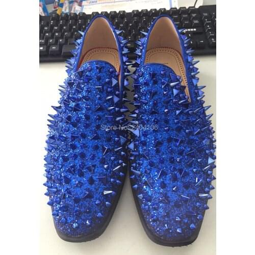 Fashion 2019 Men Shoes Casual Glitter Black Red Blue Green Silver Gold Spiked Mens Loafers Slip On Flats Prom Wedding Shoes Man