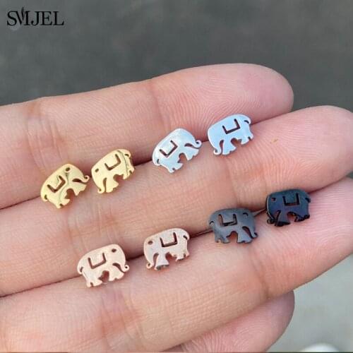 Cartoon Stainless Steel Elephant Stud Earrings for Women Fashion Animal African Elephant Earring Accessories Black Studs Jewelry