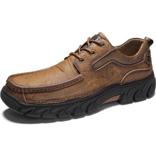 Genuine Leather Mens Shoes 2020 Autumn Winter Casual Waterproof Work Shoes Outdoor Rubber Shoes Lace-up Oxfords Chaussure Homme