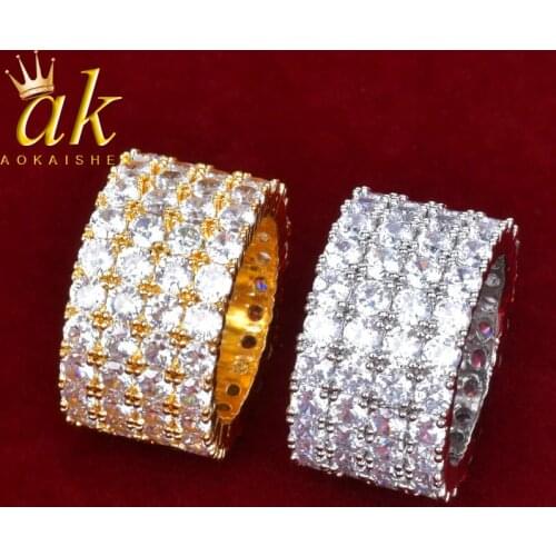 Ring for Men Copper Charm Gold Color Cubic Zircon Iced Hip Hop Men Jewelry