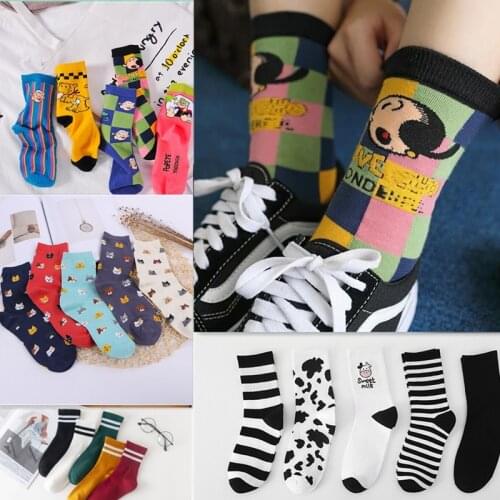 5 pairs of Harajuku hip-hop animal print cotton ladies socks fashion Korean cute cartoon cats dogs happy and funny girl socks