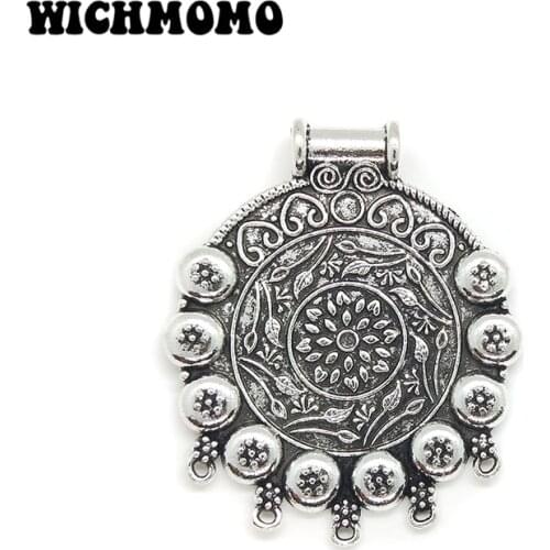 New 1pcs 59*50MM Retro Alloy Round Pendants Charms Tassel Loop Linker Connector for DIY Necklace Jewelry Accessories