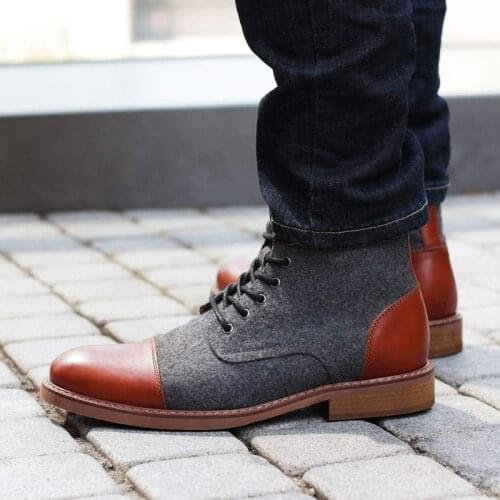 Yomior New High-top Vintage Men Boots Flock Autumn Winter Leather Shoes Pointed Toe Western Boots Breathable Military Boots