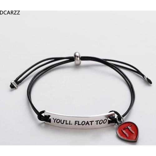 Horror Movie Charm Bracelet Stephen King IT Pennywise You'll Float too Letter Bar Bangle Handmade String Bracelet Jewelry