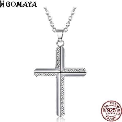 GOMAYA 925 Sterling Silver Pendant Necklace Fashion Set Diamond Boutique Jewelry Simple Crucifix Necklace Fine Gift Trend 2020