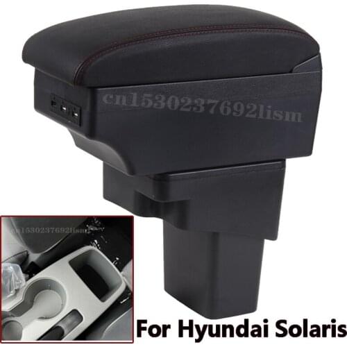 For Hyundai SOLARIS Armrest 2013 2014 2015 2016 Car Armrest box Retrofit parts Storage box car accessories Interior with USB LED