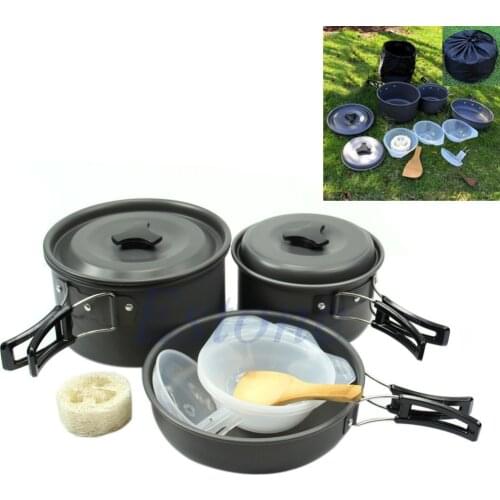 Portable Outdoor Camping Cookware Backpacking Cooking Picnic Bowl Pot Pan Set
