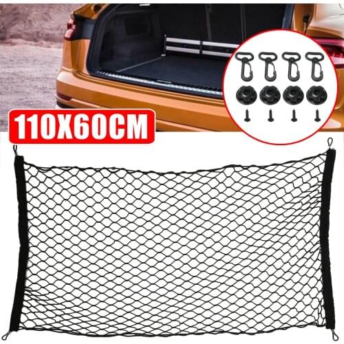 Car Trunk Nets 110 x 60 cm Elastic Strong Nylon Cargo Luggage Storage Organizer Net Mesh with Hooks For Car Van Pickup SUV