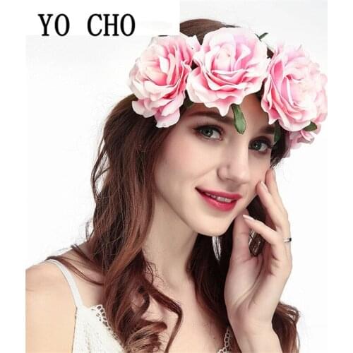 Silk Fake Roses Wreath Garland Bridal Hair Accessories Travel Photo Garland Headdress Wedding Festival Artificial Flower Decor