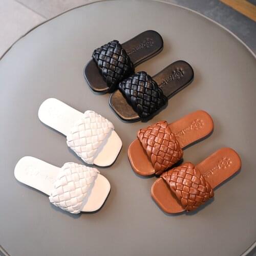 2021 Summer Children Kids New Korean Woven Flip Flops Lazy Beach Shoes And Slippers White Brown Toddler Baby For 1 2 5 6 7Years